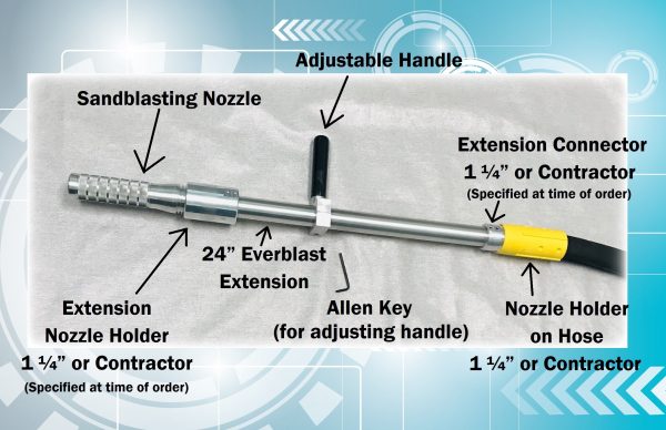 Sandblasting Nozzle Holder Extension with fine threads: EVXT-24H-FT